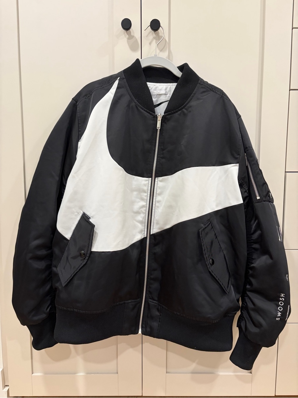 Nike Black Bomber Jacket with White Swoosh Panel